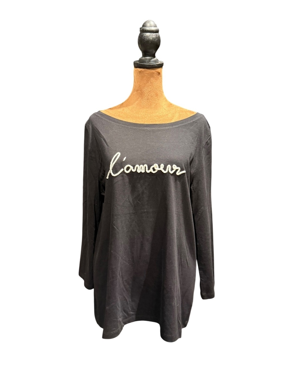 Talbots Black Cotton Shirt with ‘L'amour’ Embroidered Detail